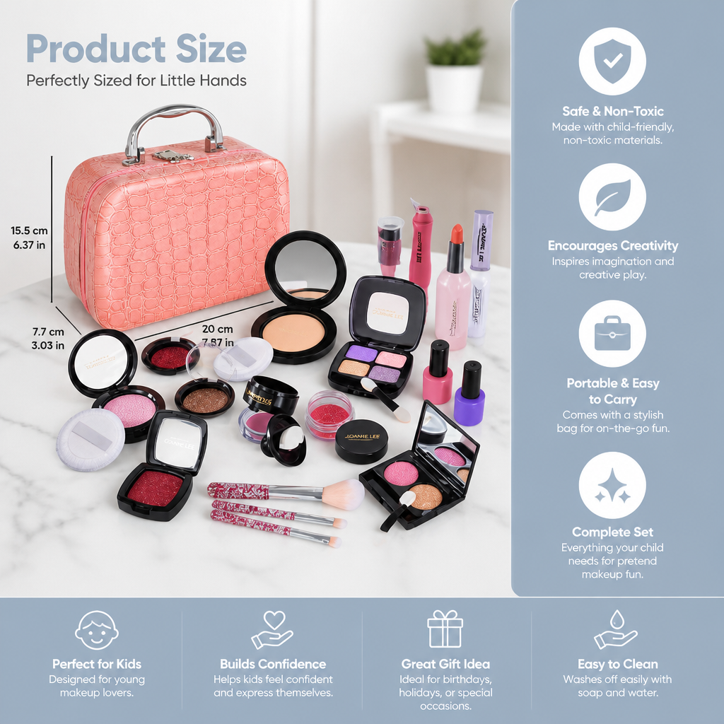 Make-up Play Set for Girls – Safe Kids Cosmetic Set with Practical Bag