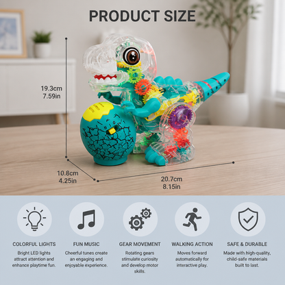Interactive Light-Up Gear Dinosaur Toy with Music & Walking Action