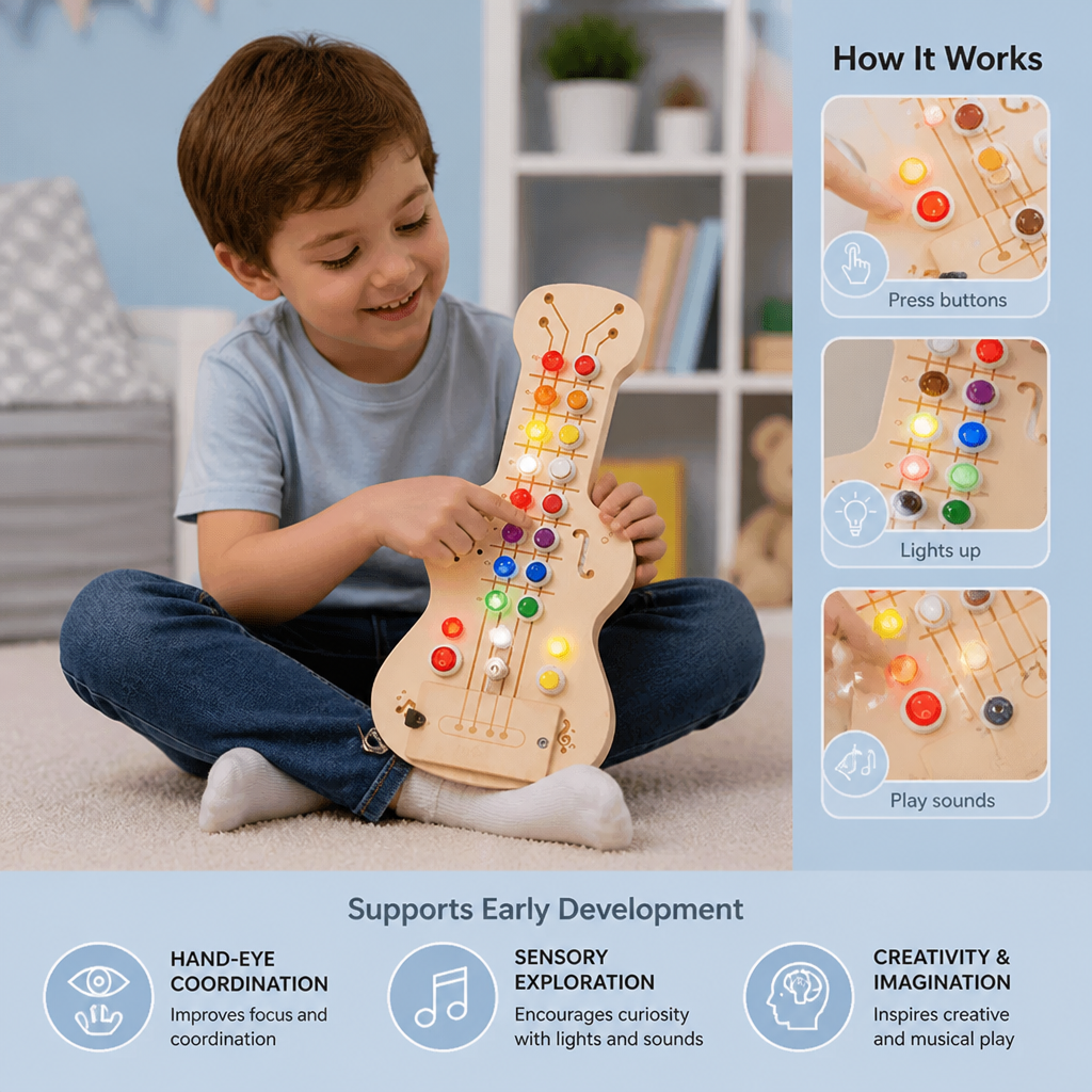 Wooden Light & Sound Guitar Busy Board