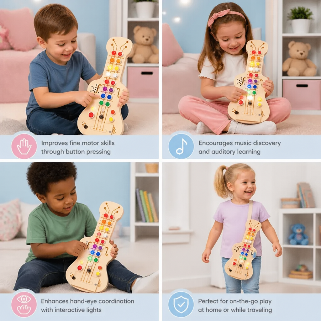 Wooden Light & Sound Guitar Busy Board