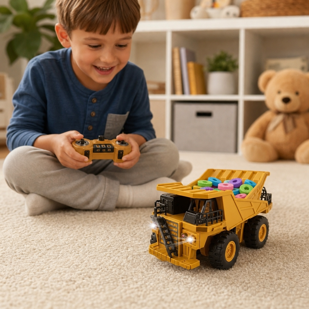 Remote-Controlled Dump Truck with Lights – Construction Vehicle Toy