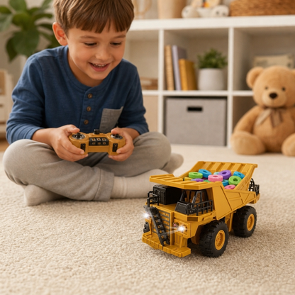 Remote-Controlled Dump Truck with Lights – Construction Vehicle Toy