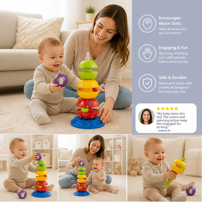 2-in-1 Interactive Rotating Stack & Ball Drop Tower with Rattle for Kids