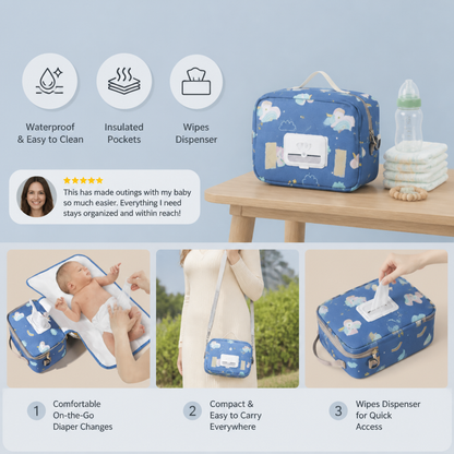 3in1 Stroller Organizer Bag – Waterproof Diaper Caddy with Insulated Pockets