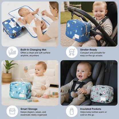 3in1 Stroller Organizer Bag – Waterproof Diaper Caddy with Insulated Pockets