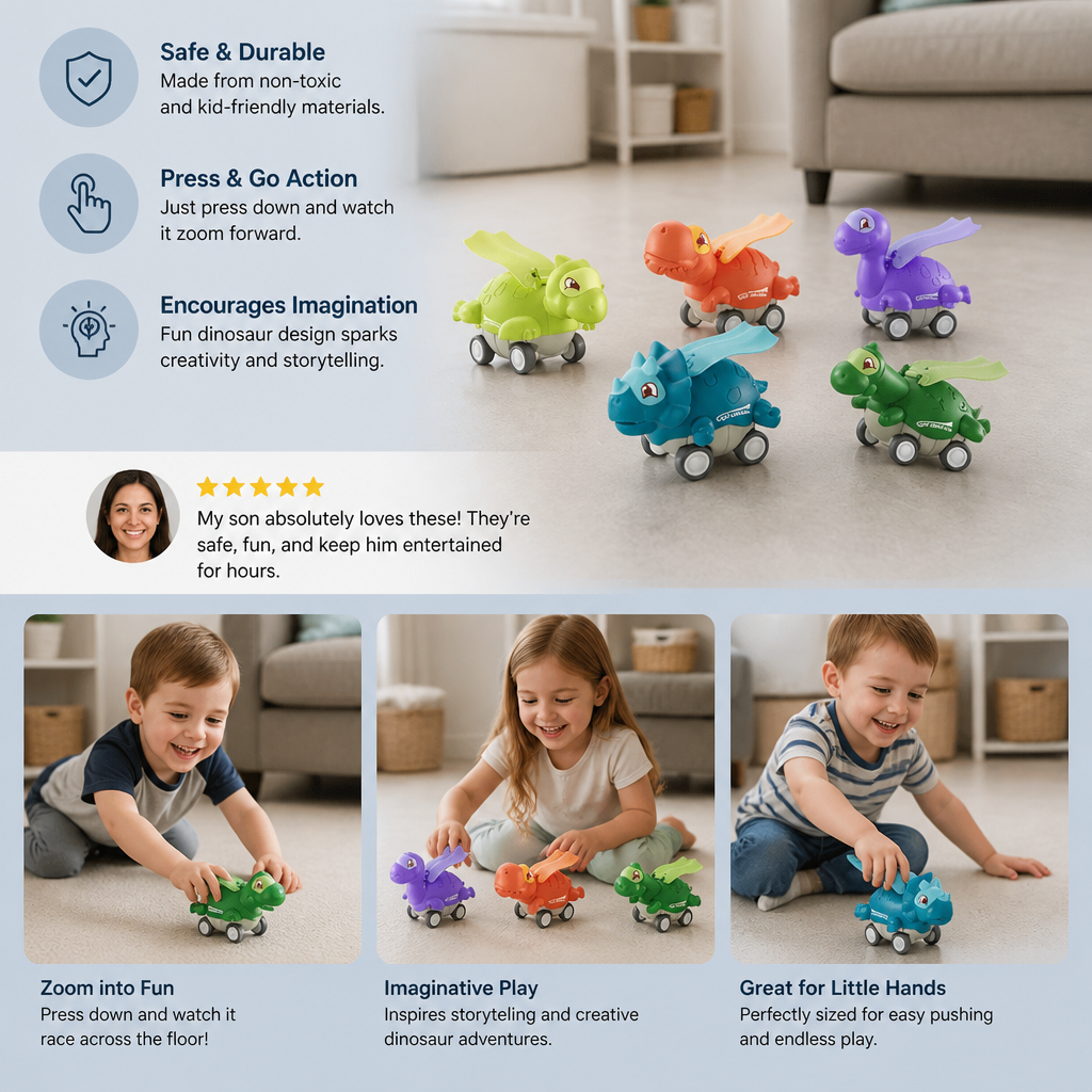 Press & Go Dinosaur Cars – Rolling Dinosaur Toys for Kids