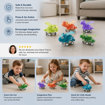 Press & Go Dinosaur Cars – Rolling Dinosaur Toys for Kids