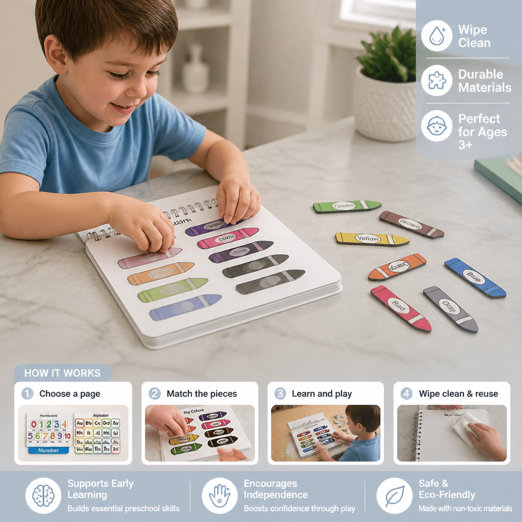 Montessori Busy Book – Reusable Preschool Learning Activity Book