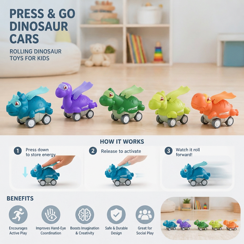 Press & Go Dinosaur Cars – Rolling Dinosaur Toys for Kids