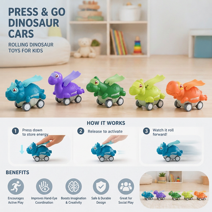 Press & Go Dinosaur Cars – Rolling Dinosaur Toys for Kids