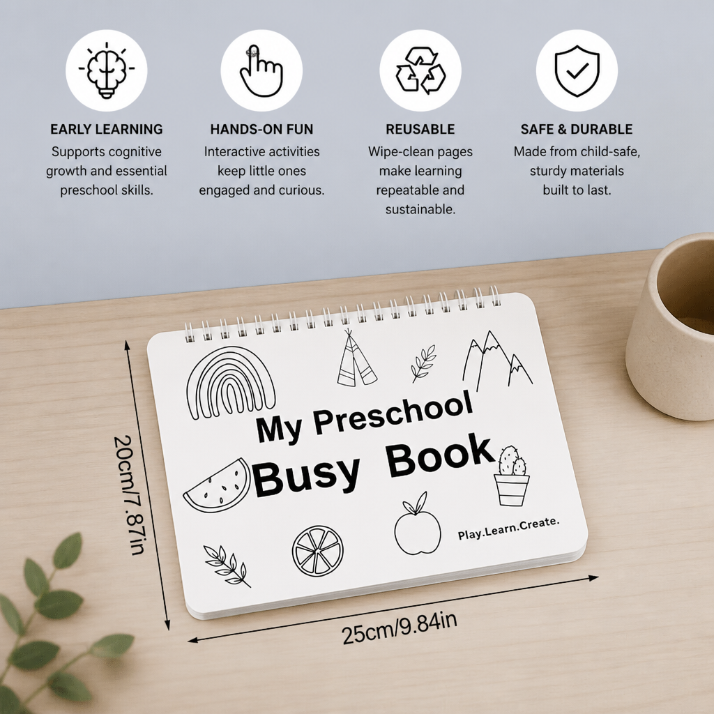 Montessori Busy Book – Reusable Preschool Learning Activity Book