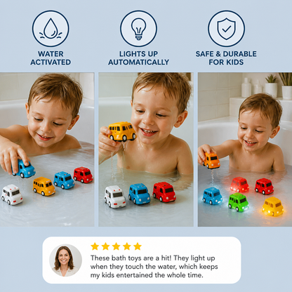 Light-Up Bath Toy Car Set – Water-Activated Baby Bath Toys