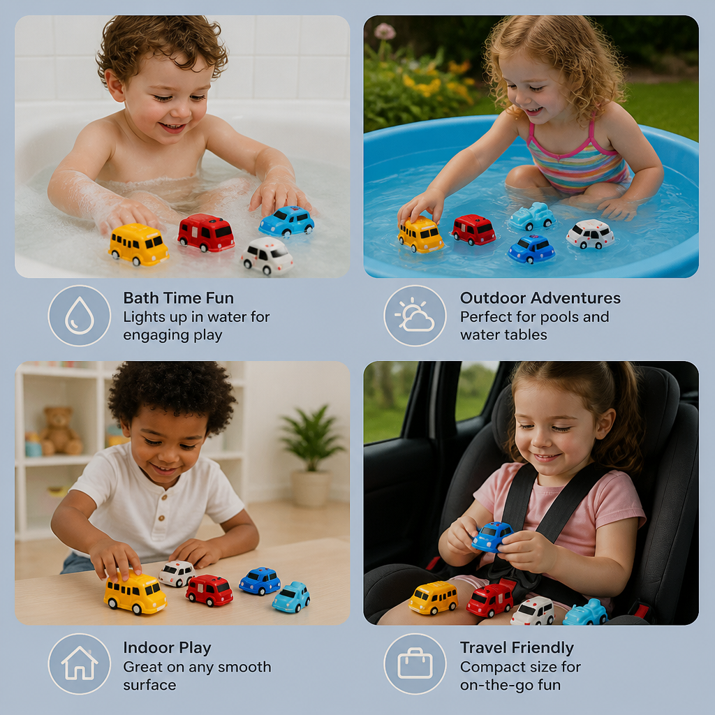 Light-Up Bath Toy Car Set – Water-Activated Baby Bath Toys