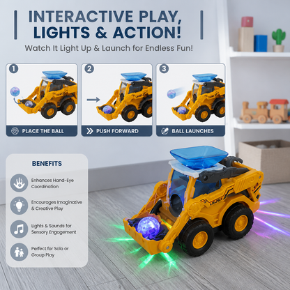 Interactive Light-Up Construction Bulldozer with Ball Launcher for Kids
