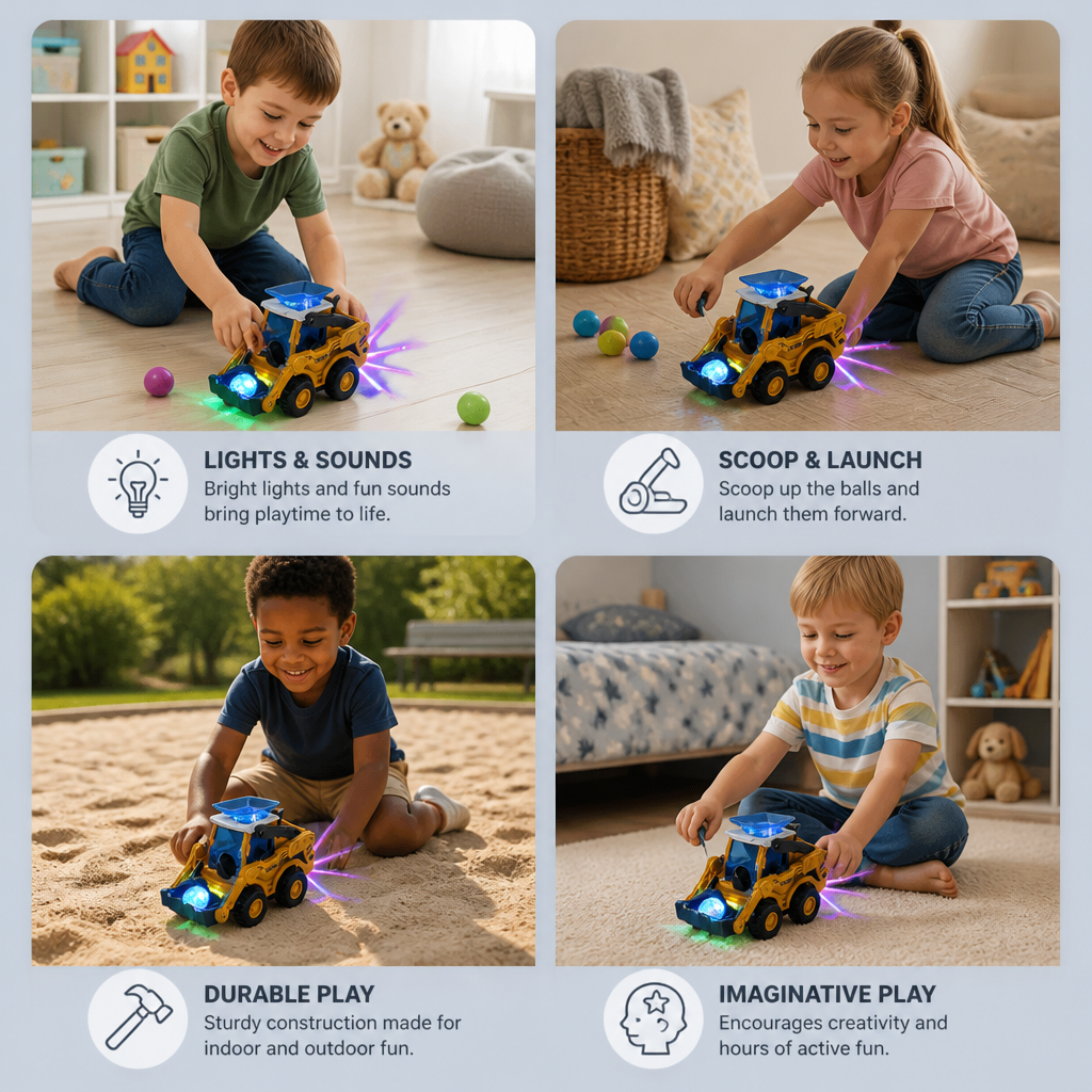 Interactive Light-Up Construction Bulldozer with Ball Launcher for Kids