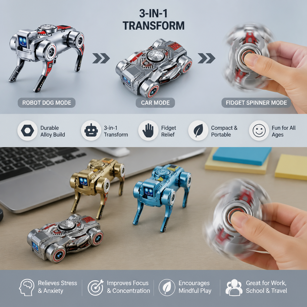 3-in-1 Mechanical Robot Dog Fidget Spinner Toy