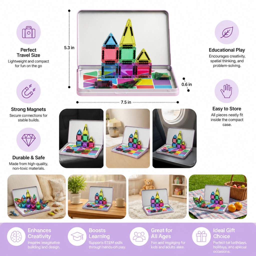 Compact Magnetic Tiles – 40-Piece Montessori Travel Set