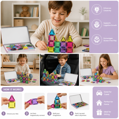 Compact Magnetic Tiles – 40-Piece Montessori Travel Set