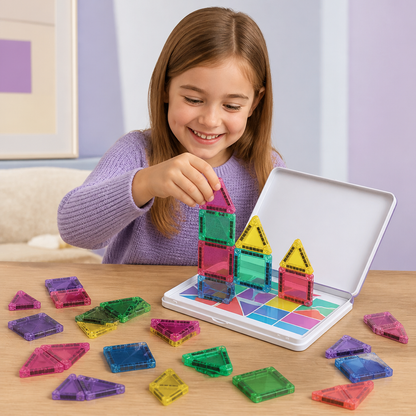 Compact Magnetic Tiles – 40-Piece Montessori Travel Set