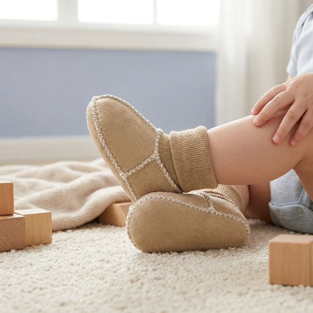 Lined baby winter sock shoes in suede look