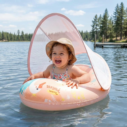 Swan Baby Swim Ring with Sun Canopy – Inflatable Safety Float Seat for Babies