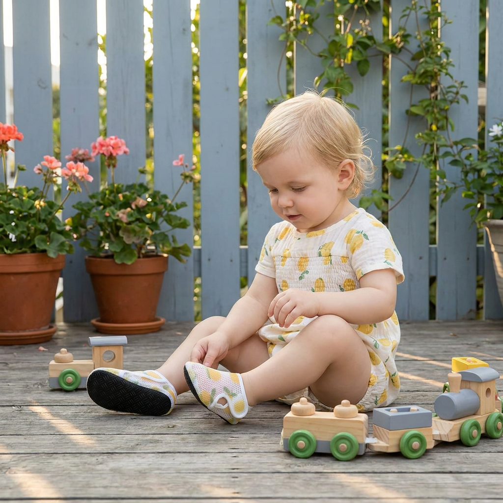 Summer Baby Shoes Made from Breathable Fabric in a Fruit Design