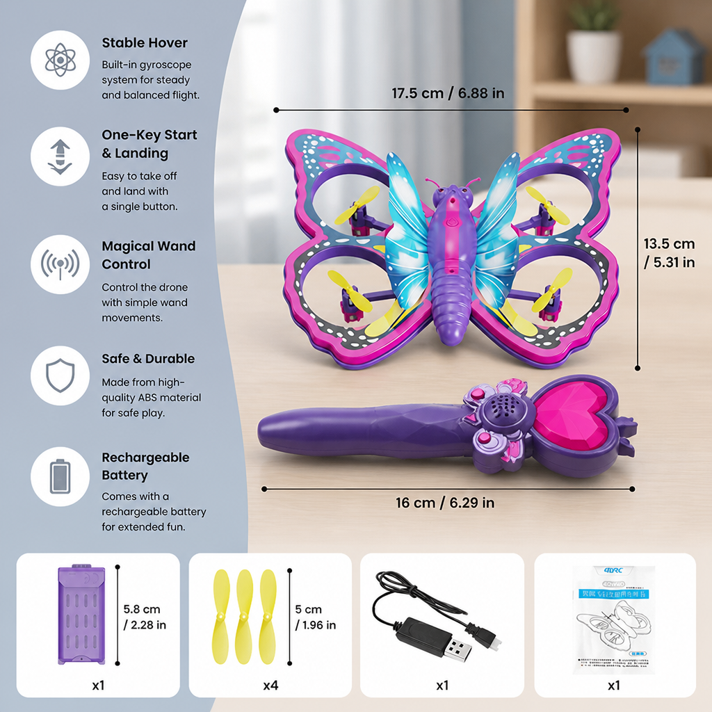 Magic Light-Up Butterfly Quadcopter Toy with Wand Control