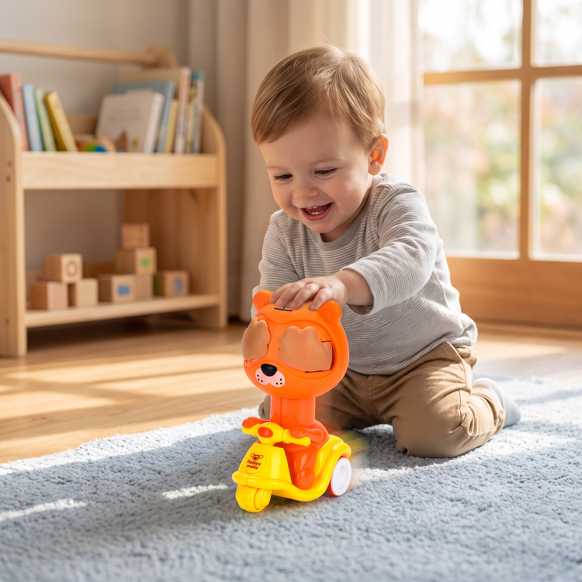 Press & Go Animal Motorcycle Toy – Cute Hide-and-Seek Character Car