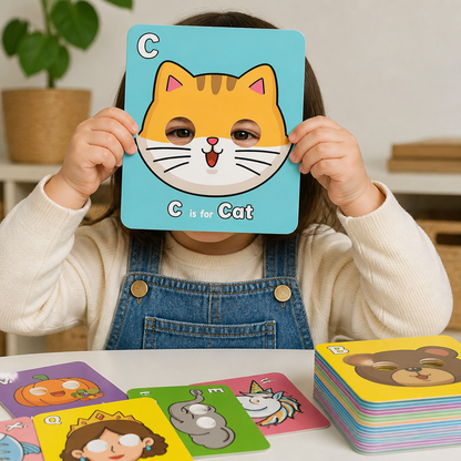 Alphabet flashcards with animal designs