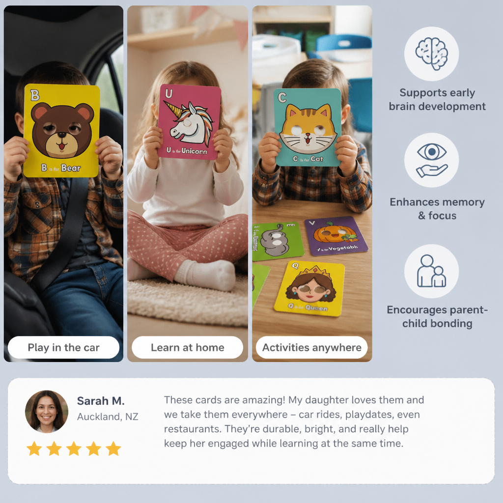 Alphabet flashcards with animal designs