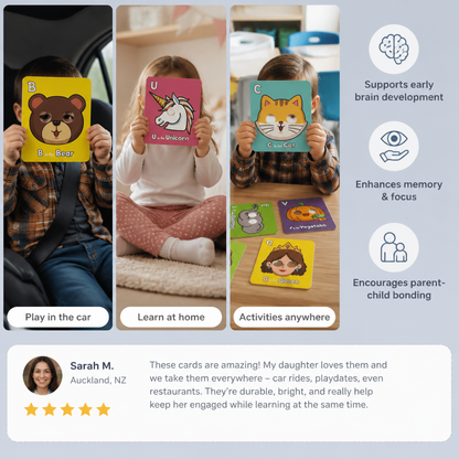 Alphabet flashcards with animal designs
