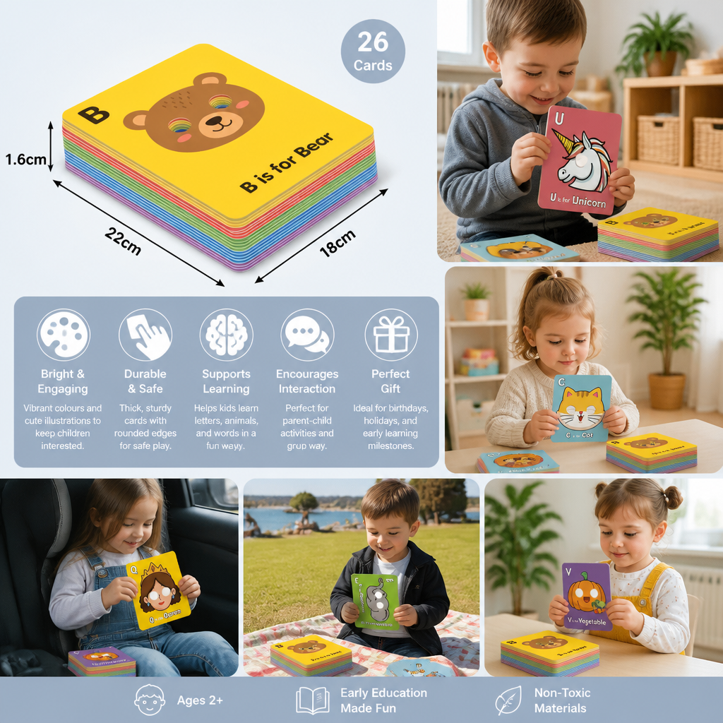 Alphabet flashcards with animal designs