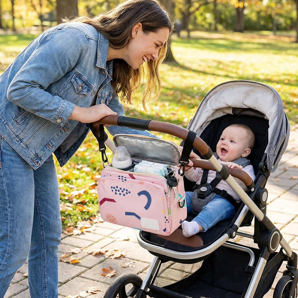 3in1 Stroller Organizer Bag – Waterproof Diaper Caddy with Insulated Pockets