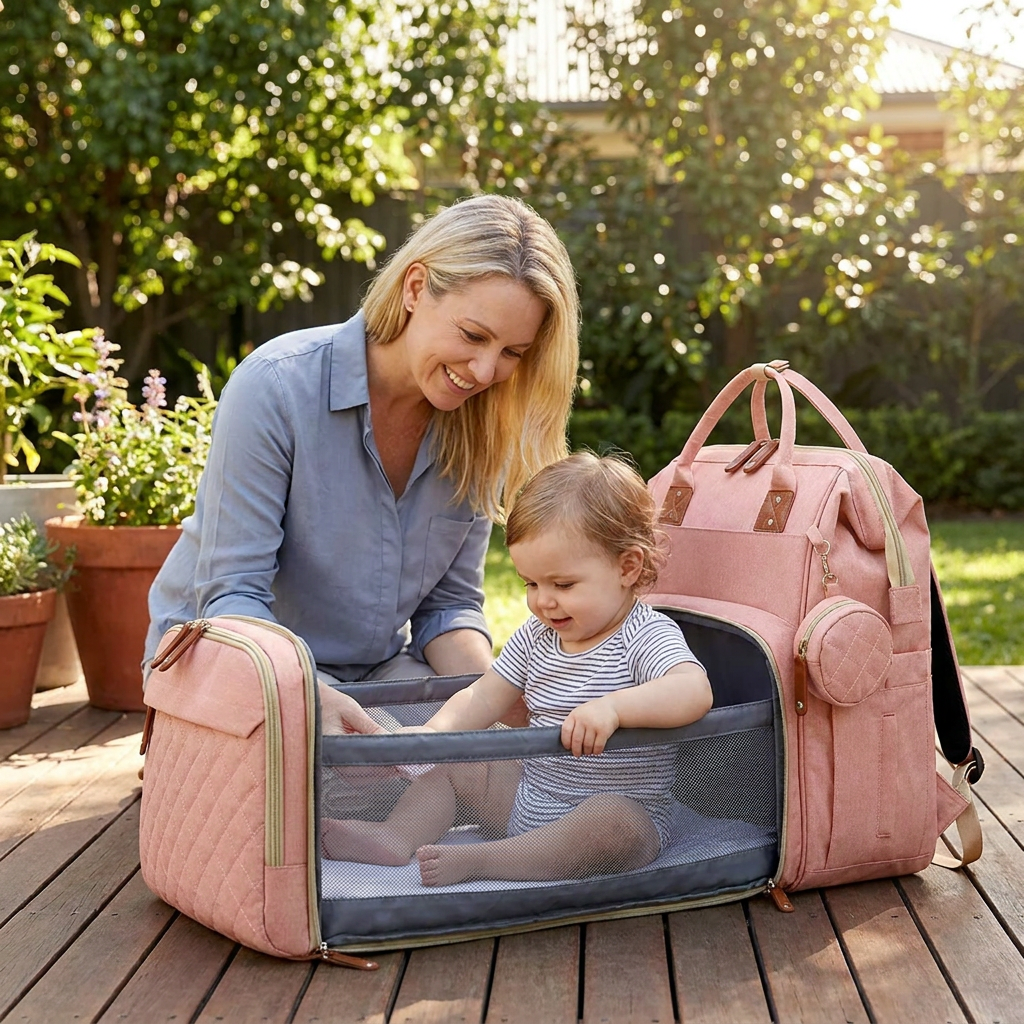 3-in-1 Travel Diaper Backpack with Foldable Baby Bed – Perfect for On-the-Go Parents