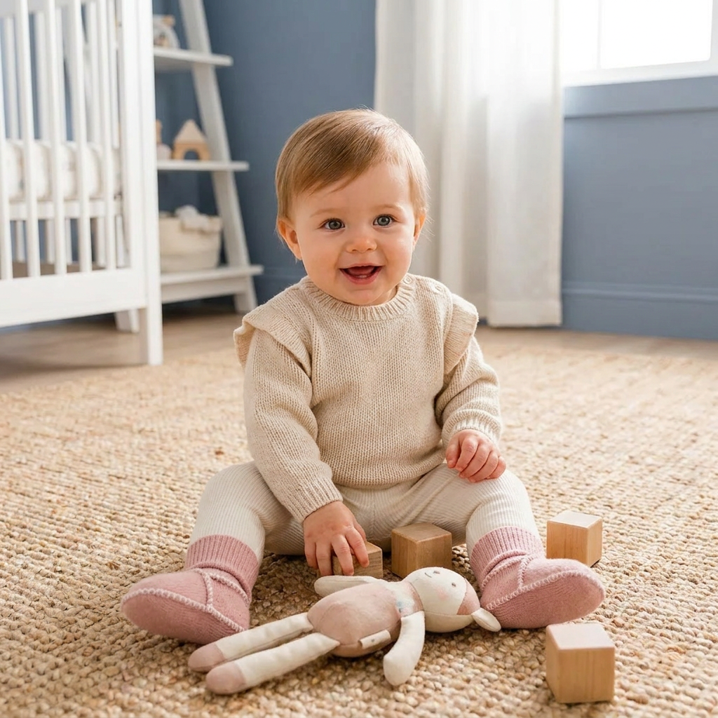 Lined baby winter sock shoes in suede look
