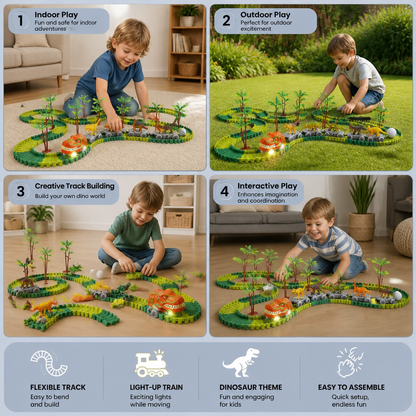 Dinosaur Track Adventure – Flexible racetrack with light-up train