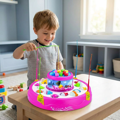 Electric Rotating Fishing Game Toy with Music and Colorful Fish
