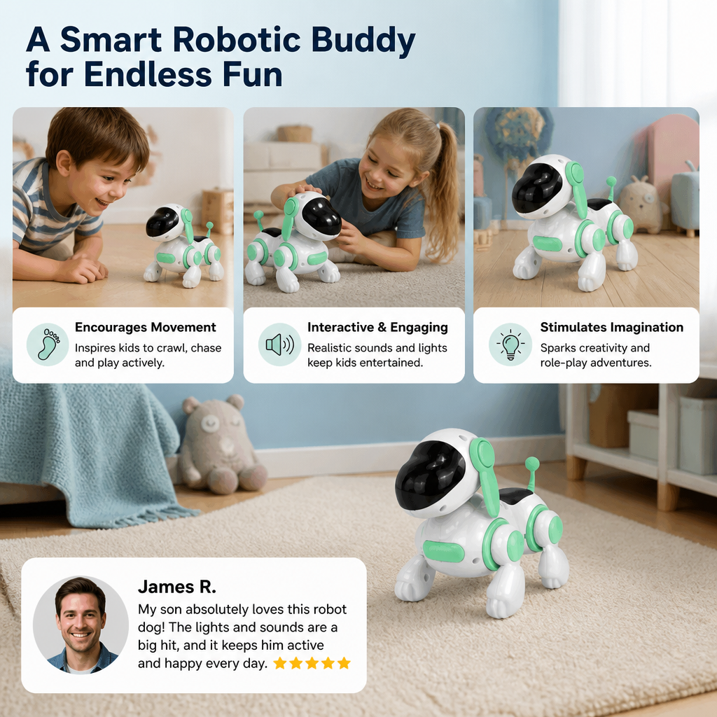 Electric Robot Dog Toy with Walking, Sound & LED Lights for Kids