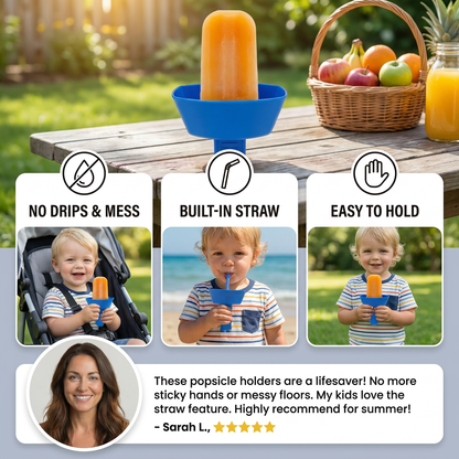 2-Pack Drip-Proof Popsicle Holder for Kids – No-Mess Ice Cream Catcher with Straw