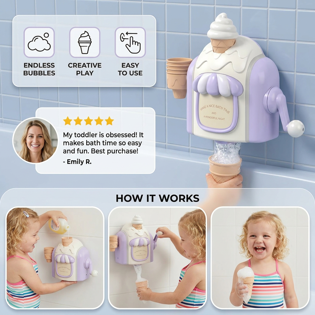 Ice Cream Machine Baby Bath Toy with Bubble Maker