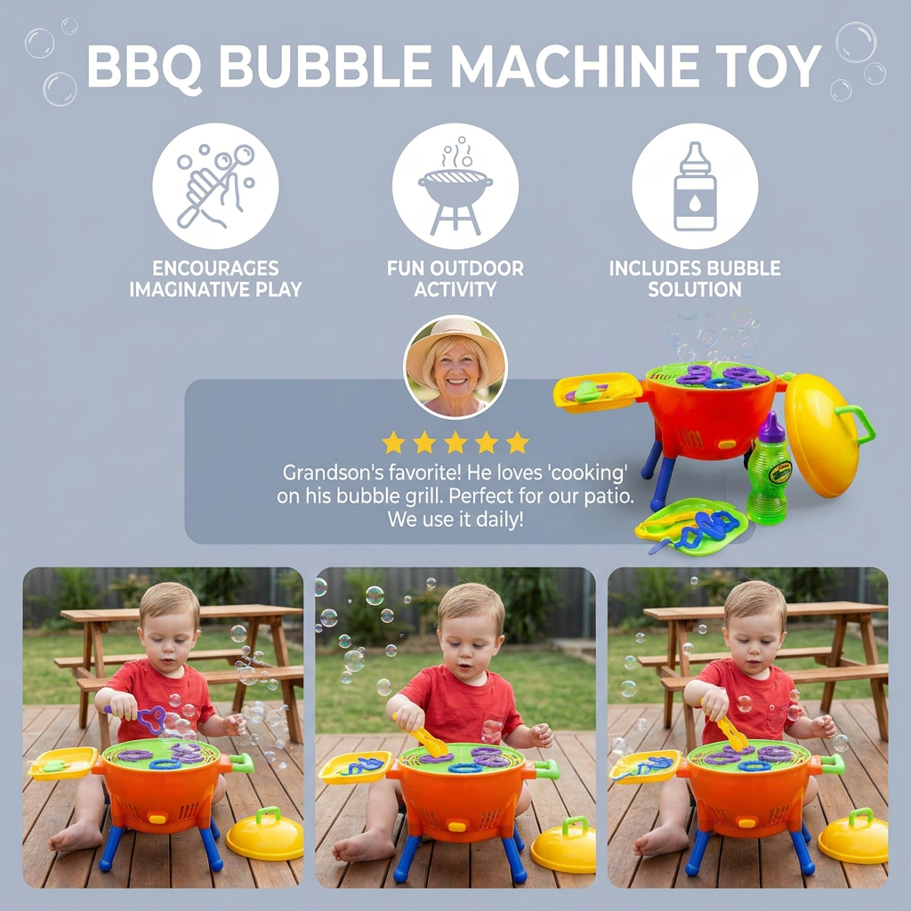 BBQ Bubble Machine Toy with Bubble Solution and Shapes