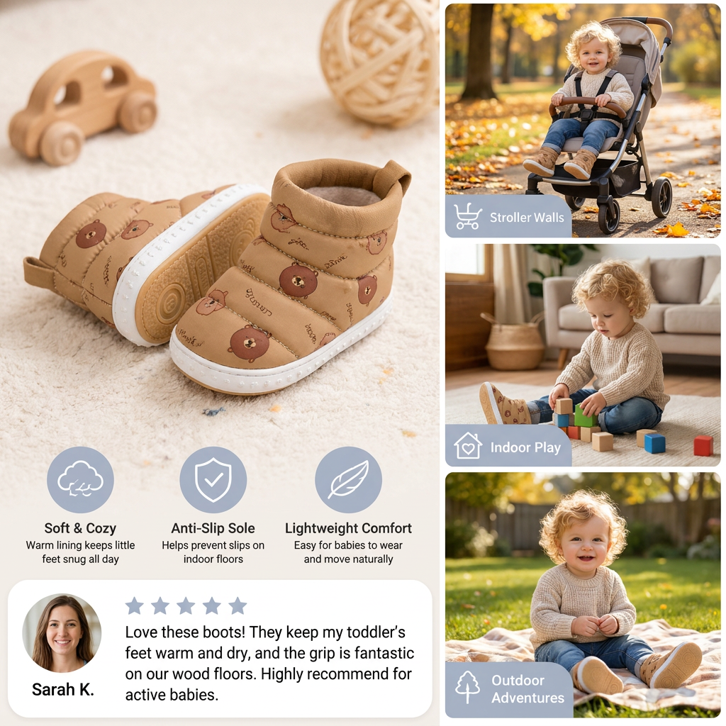 Warm Baby Winter Boots – Soft-Soled Lined Shoes for Babies & Toddlers