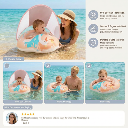 Swan Baby Swim Ring with Sun Canopy – Inflatable Safety Float Seat for Babies