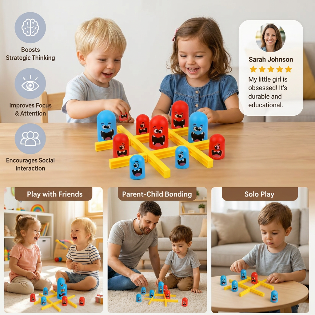 Monster Tic-Tac-Toe Board Game for Kids – Fun 2-Player Strategy Game