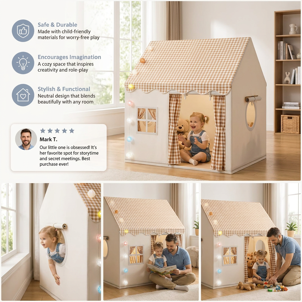 Kids Play House Tent with Checkered Roof