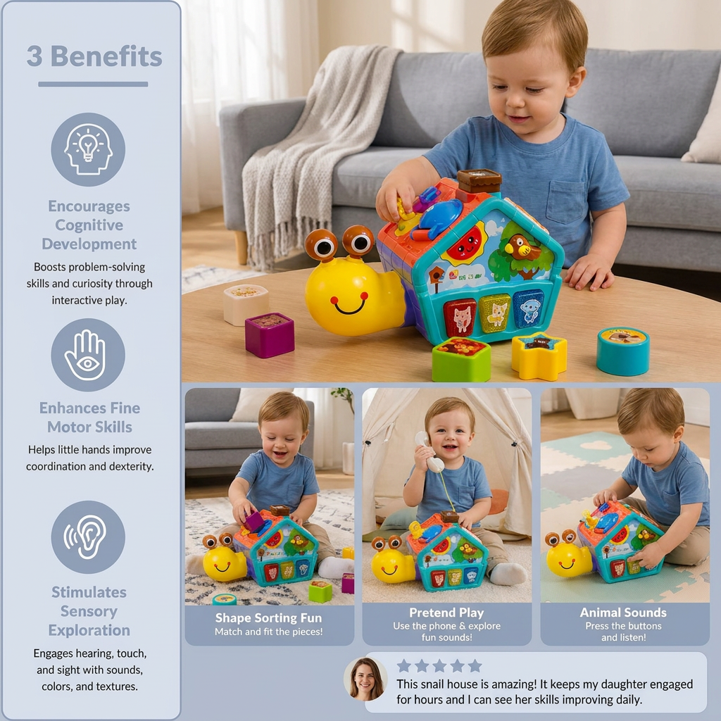Baby Snail Learning Toy with Phone, Shape Sorter & Animal Sounds