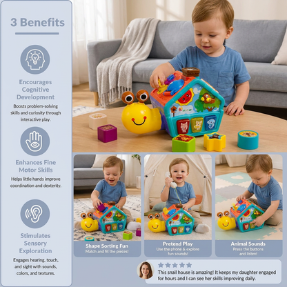 Baby Snail Learning Toy with Phone, Shape Sorter & Animal Sounds