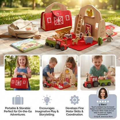 Montessori Wooden & Felt Farm Travel Toy – Perfect for On-the-Go Play