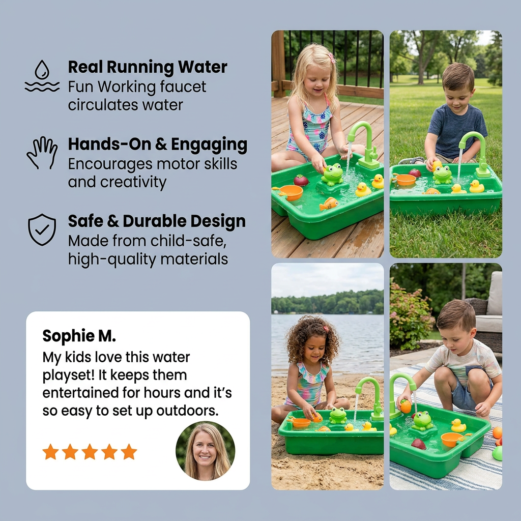 Kids Play Kitchen Sink Set with Running Water & Fishing Game