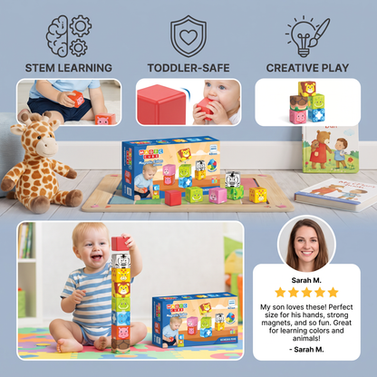 Toddler-Safe 4.2 cm Safari Animal Magnetic Building Cubes – STEM Learning Blocks